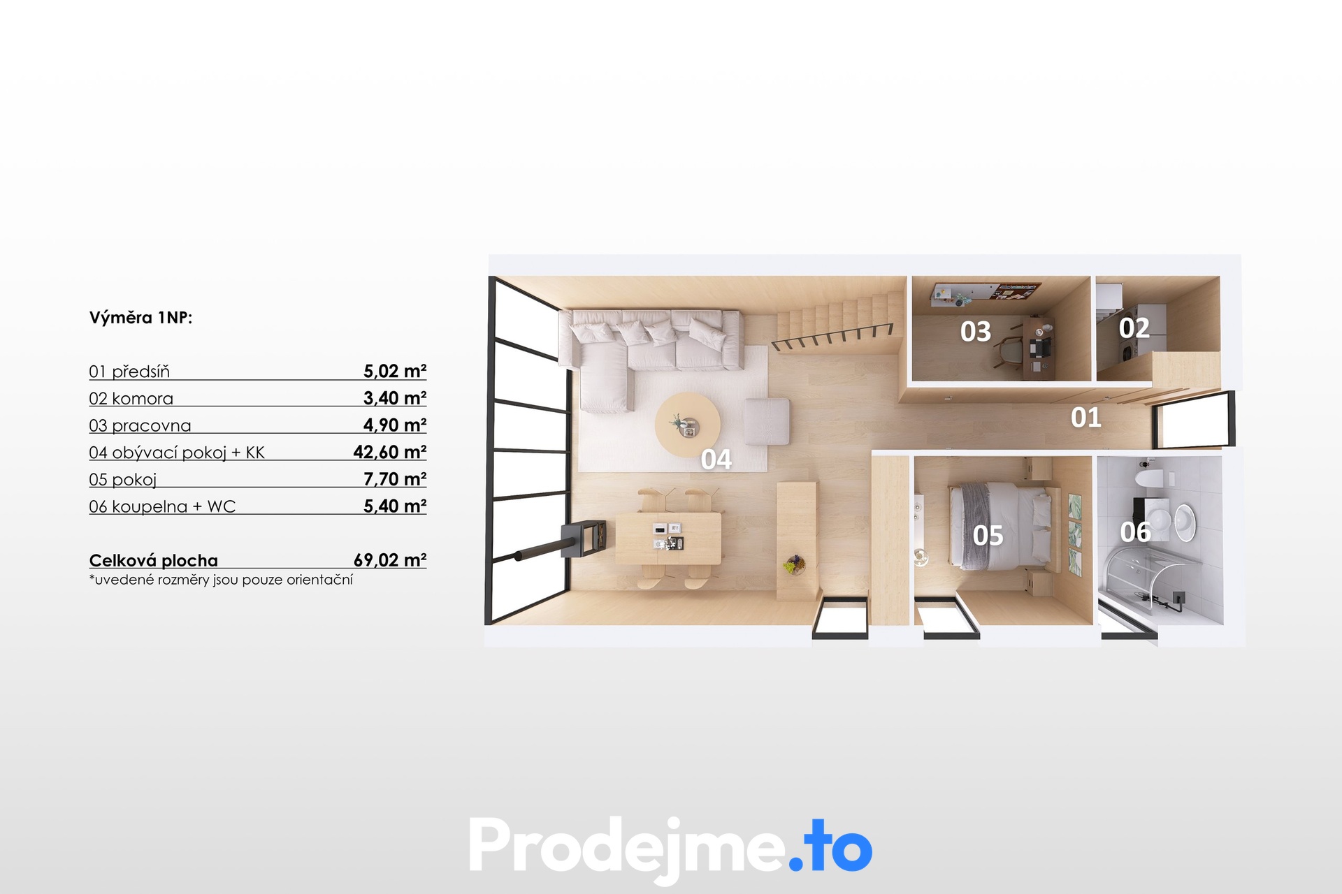 3D půdorys - přízemí